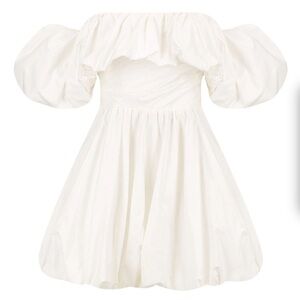 Off-Shoulder Bubble Hem White Bridal Shower Engagement Mini Dress